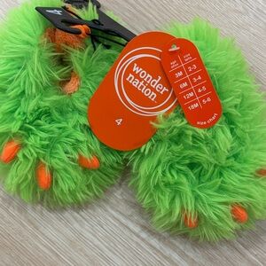 Wonder Nation Fuzzy Green and Orange Monster Slippers